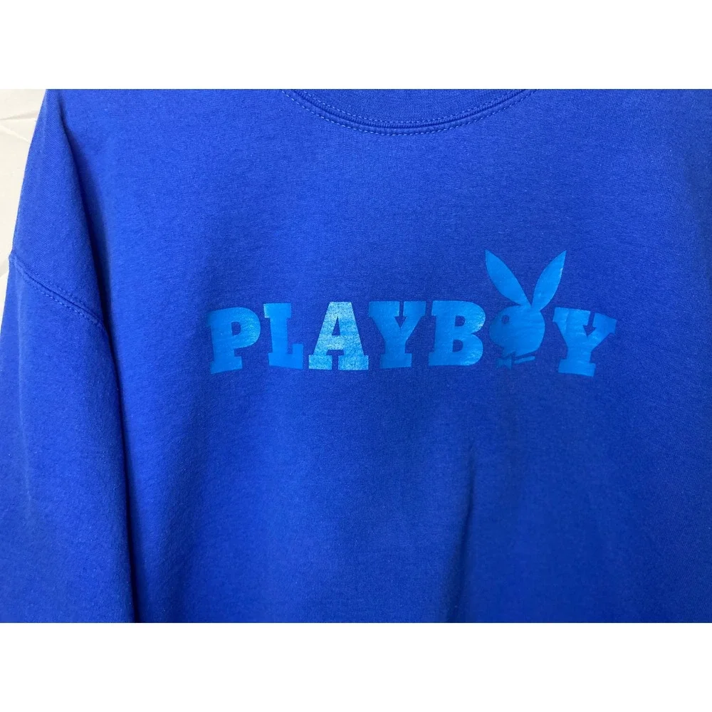 Playboy Mens Crewneck Sweatshirt Royal Blue Tonal Logo Graphic Fleece XL - Picture 7 of 9